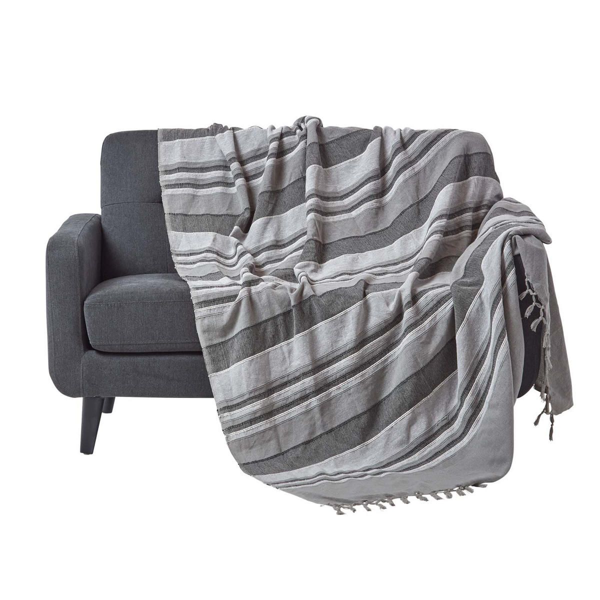 ÜBERWURF Morocco 225/255 cm, 100% Baumwolle gestreift - Grau, Textil (225/255cm) - Homescapes