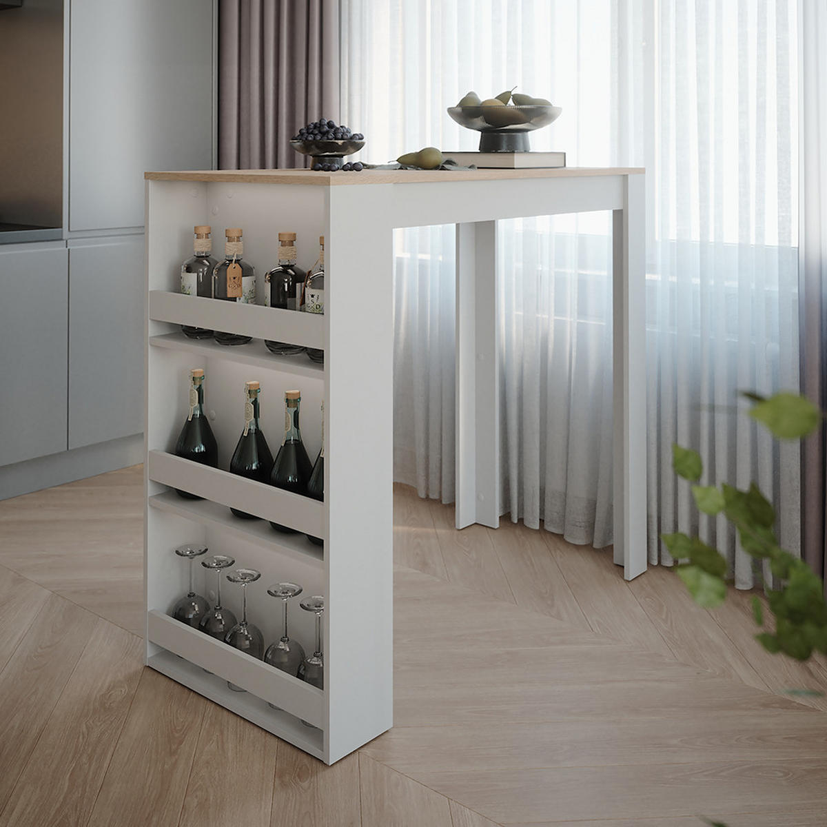 BAROVÝ STŮL Repose Bílá/Sonoma - bílá/Sonoma dub, kompozitní dřevo (117/57/106cm) - Vicco