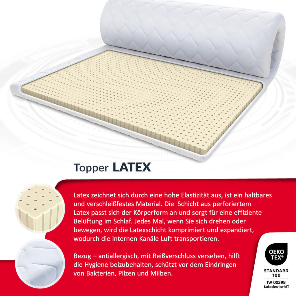 Thumbnail - FDM Topper, Weiß, Textil, H2, Füllung: Latex, Rechteckig, 80x200 cm, Oeko-Tex® Standard 100, Schlafzimmer, Matratzen Sho...