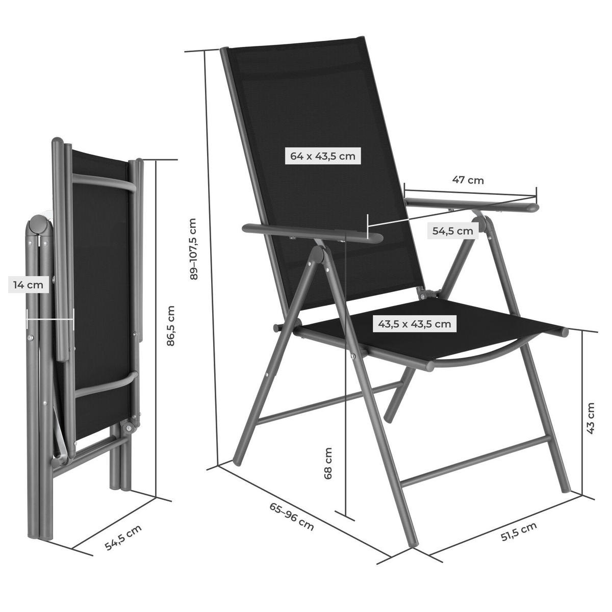 GARTENSTUHL 2er Set Marcellino, 54,5 x 65 x 107,5 cm, anthrazit - Anthrazit/Grau, Metall (54.5/107.5/65cm) - tectake