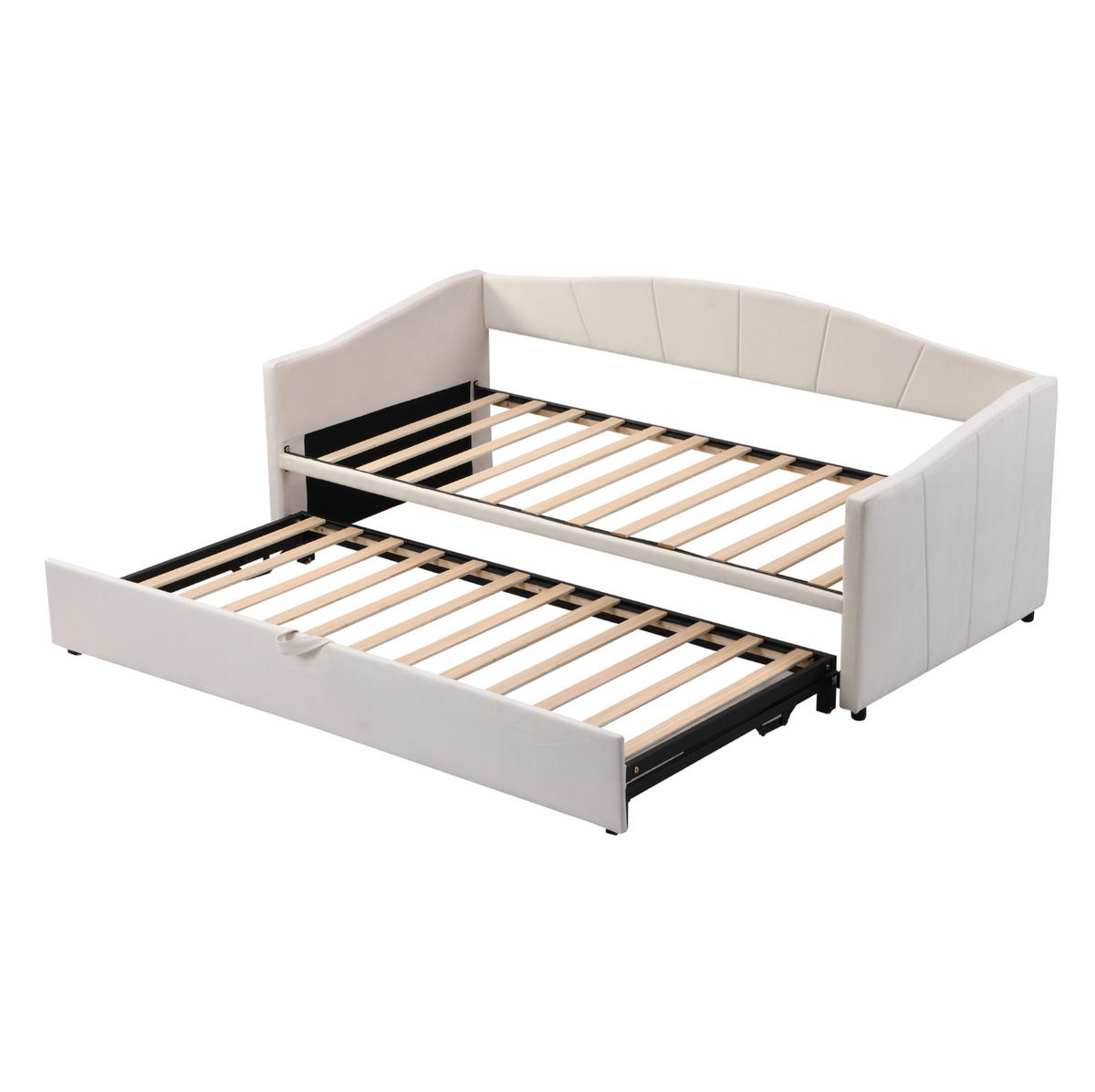 POLSTERBETT 90/200 cm aus Samt mit ausziehbarer Liegefläche Beige - Beige, Textil (90/200cm) - Modenvie