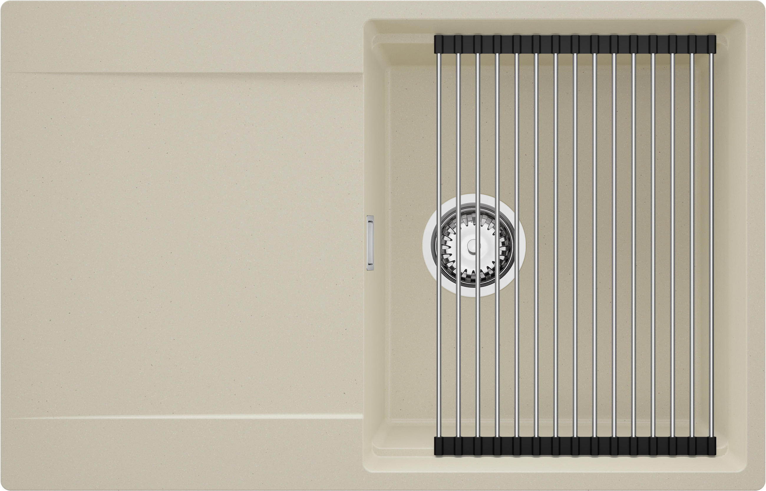 SPÜLBECKEN San Francisco, 2-er set Beige 78/50 cm 1 Becken + Ablauf-Set + Aufrollbare Abtropffläche ab 50er Unterschrank - Chromfarben/Beige, Kunststoff (78/20/50cm) - Primagran