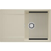 SPÜLBECKEN San Francisco, 2-er set Beige 78/50 cm 1 Becken + Ablauf-Set + Aufrollbare Abtropffläche ab 50er Unterschrank - Chromfarben/Beige, Kunststoff (78/20/50cm) - Primagran