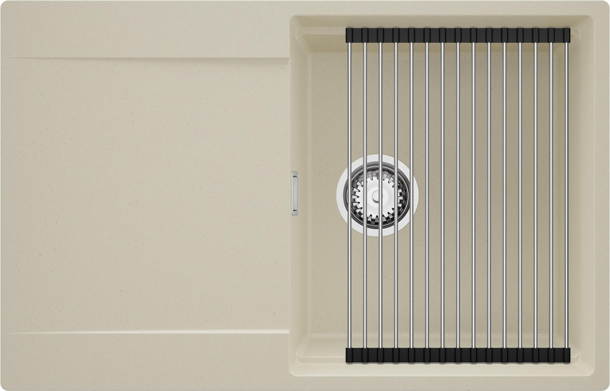 SPÜLBECKEN San Francisco, 2-er set Beige 78/50 cm 1 Becken + Ablauf-Set + Aufrollbare Abtropffläche ab 50er Unterschrank - Chromfarben/Beige, Kunststoff (78/20/50cm) - Primagran