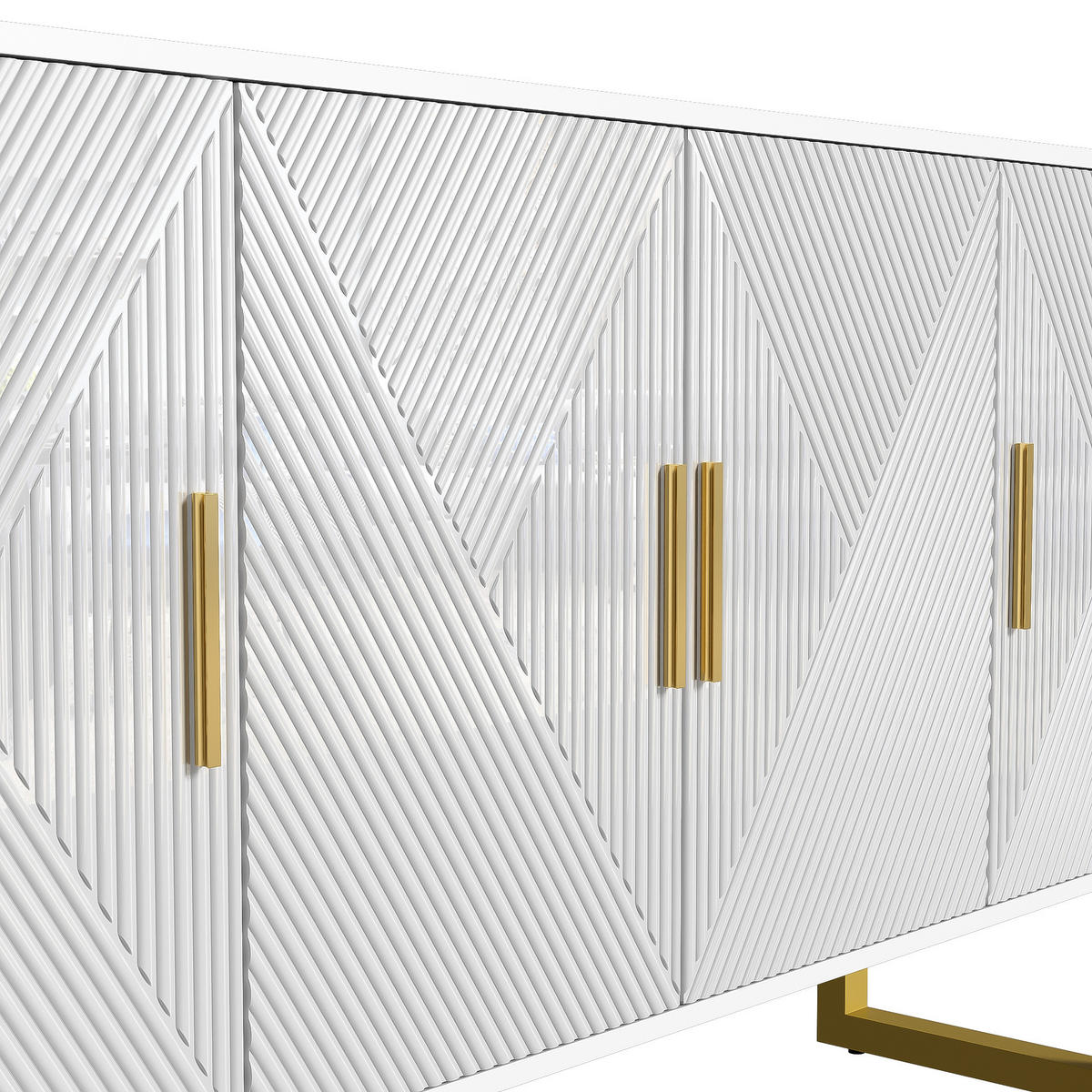 SIDEBOARD in Weiß Anrichte mit 4-Türen-Design und goldenen Griffen für Wohnzimmer und Schlafzimmer, B150/T40/H82 cm - Goldfarben/Weiß, Holzwerkstoff/Metall (150/82/40cm) - STILVORA
