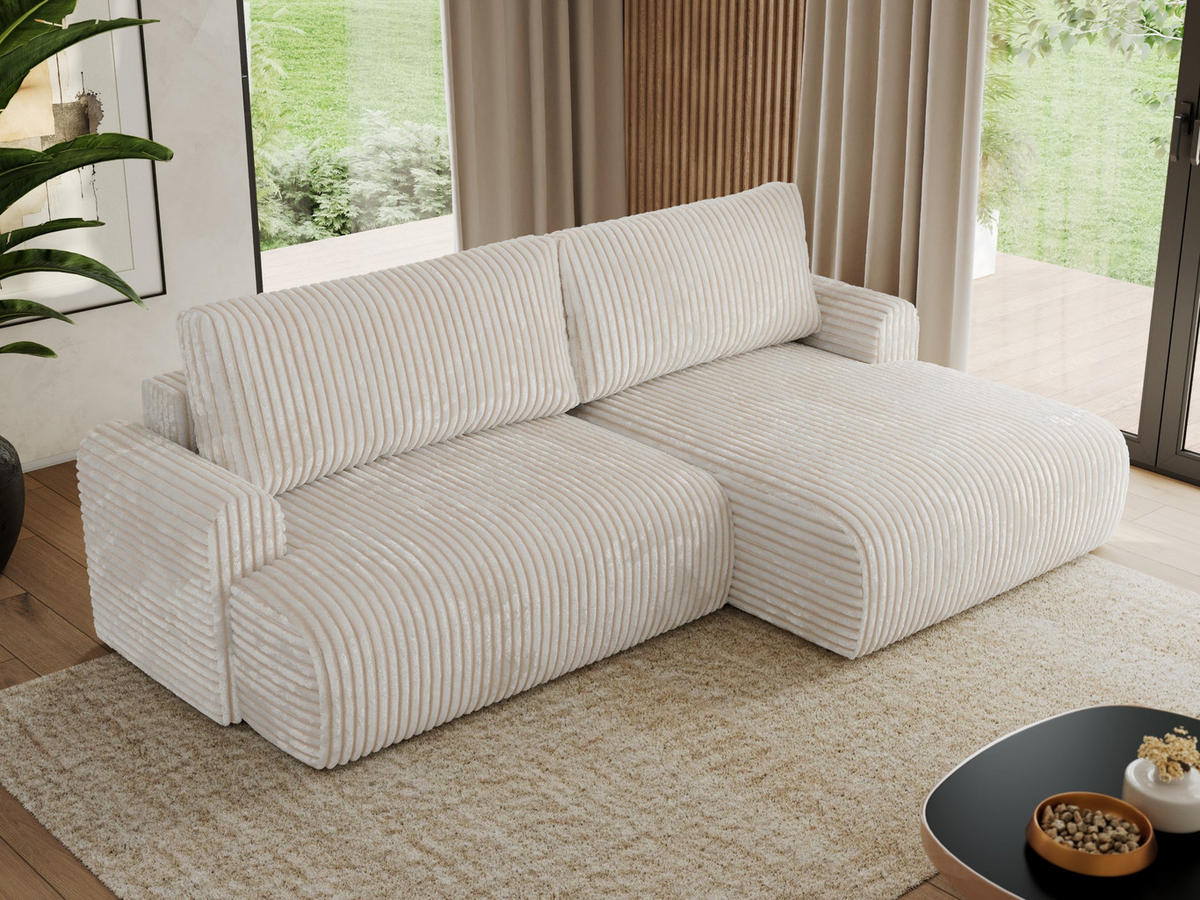 ECKSCHLAFSOFA TONO L Creme Cord - rechts - Creme/Schwarz, Kunststoff/Textil (150/260cm) - MKS