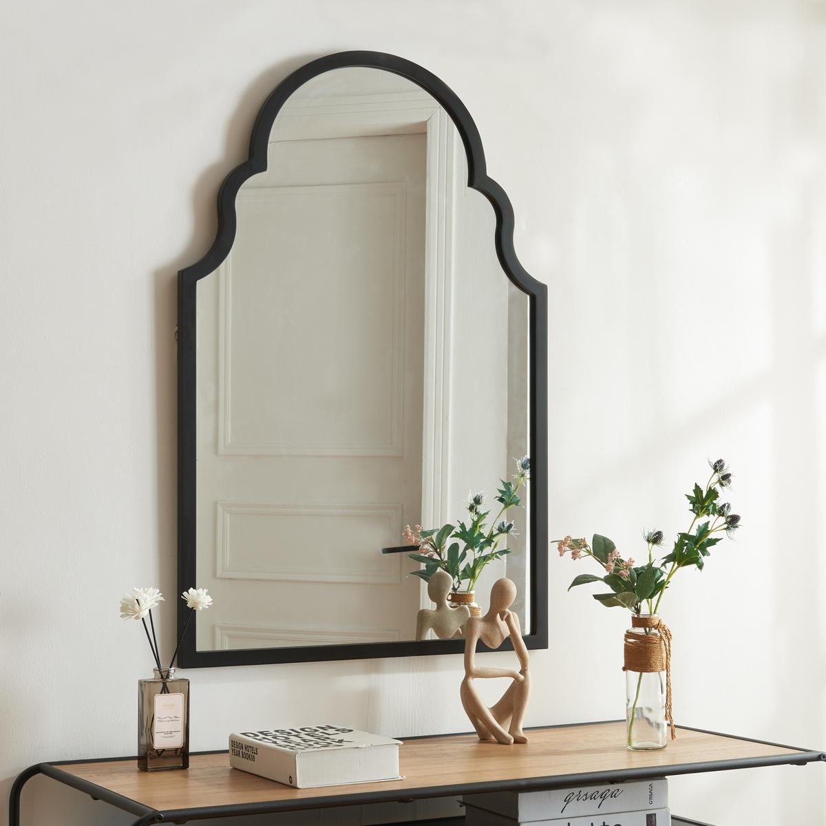WANDSPIEGEL Hämeenkyrö - Schwarz, Glas/Holzwerkstoff (60/2/90cm) - [en.casa]