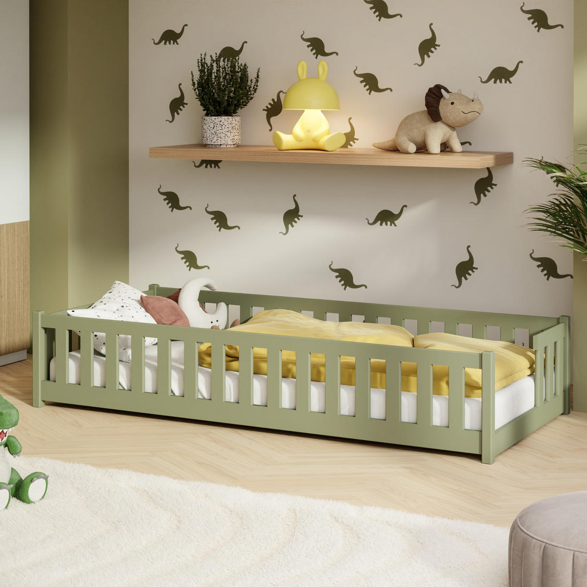 BODENBETT 80x180 cm in Olivgrün - Olivgrün, Holz (80/180cm) - Kids Collective