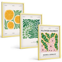 BILDER SET 3er Set - 40x60 cm Goldrahmen - Pastellfarbene Frucht- und Pflanzenmotive - Goldfarben, Kunststoff (40/60cm) - TULUP