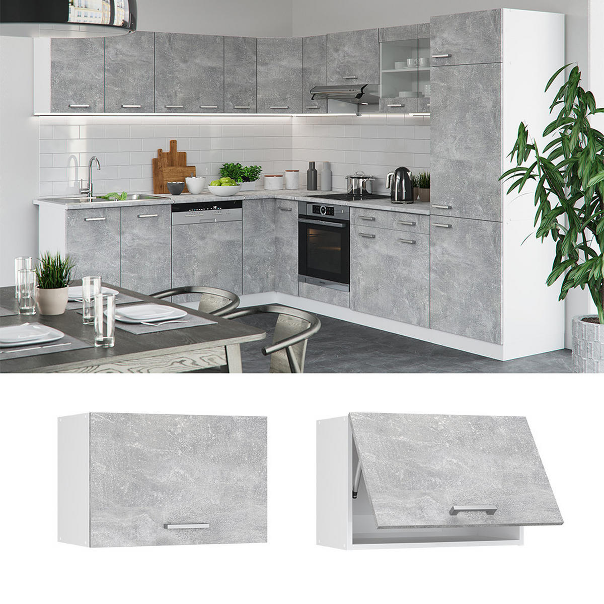 HÄNGESCHRANK R-Line Beton 60 cm Flach - Schieferfarben/Hellgrau, Holzwerkstoff (60/40/31cm) - Vicco