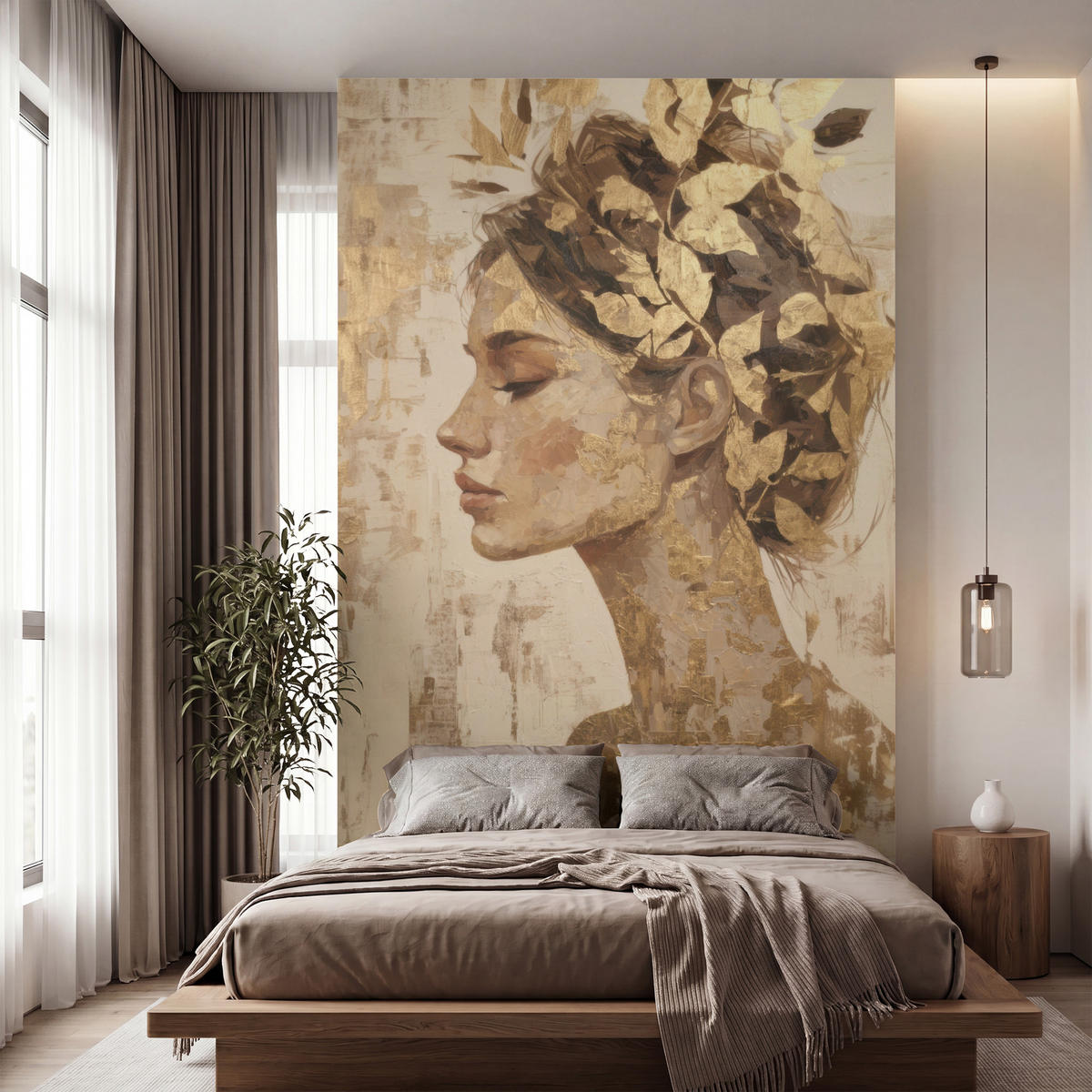 TAPETE - Frau - Gold - Abstrakt - Textur - 160x280 cm - Goldfarben, Papier (160/280cm) - OnlyWow
