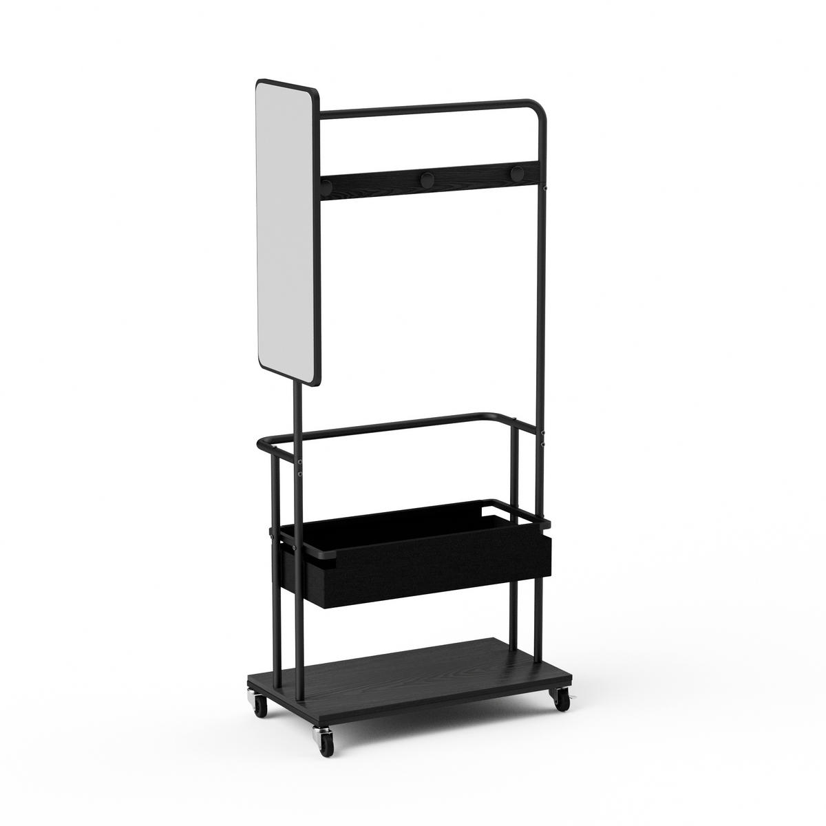 STANDGARDEROBE 70/40/170 cm mit Spiegel, Kleiderstange und Schuhablage in Schwarz - Schwarz, Holzwerkstoff (70/170/40cm) - BEAOK