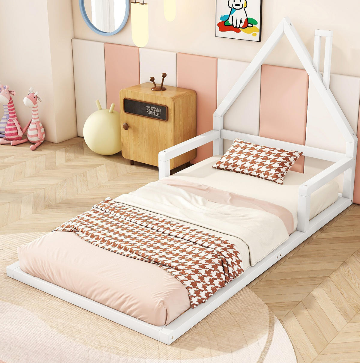 HAUSBETT aus Kiefer und MDF 90x200 cm Weiß in Hausform mit Lattenrost und pflegeleichter Oberfläche - Weiß, Holzwerkstoff (90/200cm) - Modfu