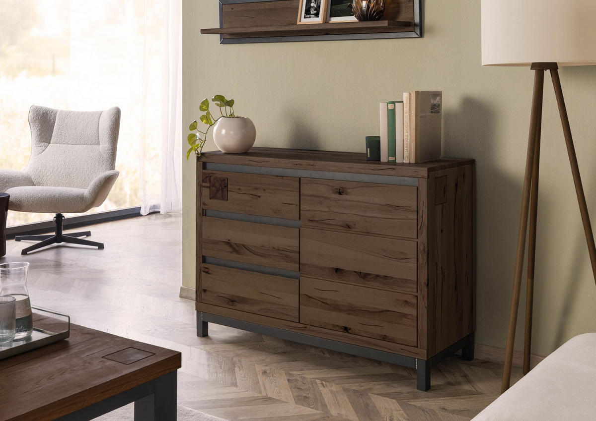 SIDEBOARD Kernbuche 120x45x85 tabacco braun geölt VILLANDERS #210 - Braun, Holz (120/85/45cm) - Massivmoebel24