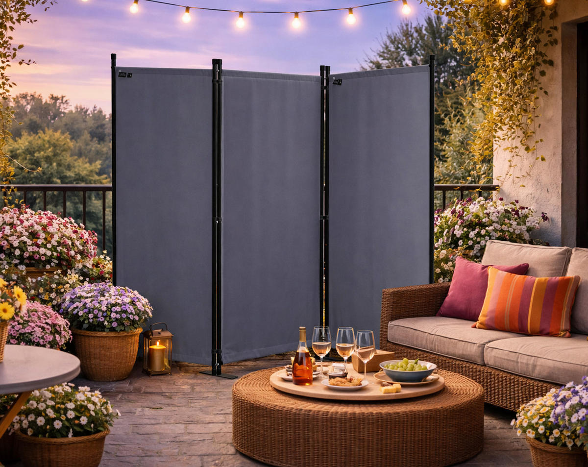 PARAVENT 3-tlg. 170x165 cm Grau - Grau, Metall (165/170cm) - QUICK STAR