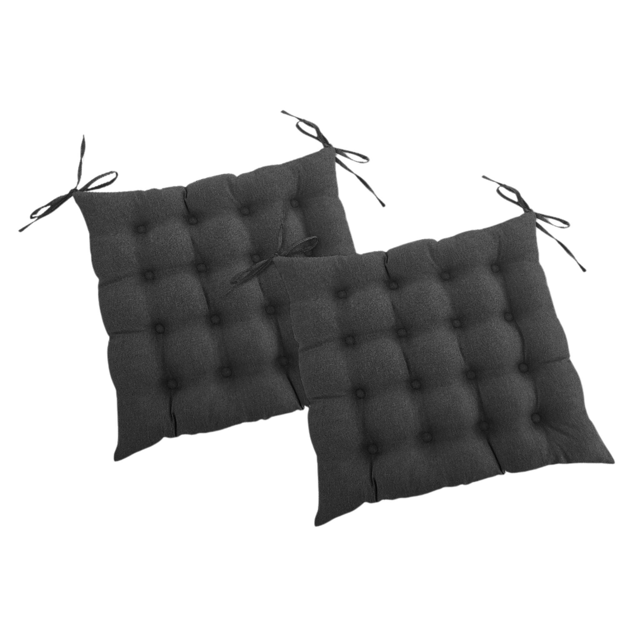 SITZKISSEN 2er Set 16-Punkt dunkelgrau 40/40 cm mit Steppung und Halte-Bändern - Dunkelgrau, Textil (40/40/4cm) - wometo