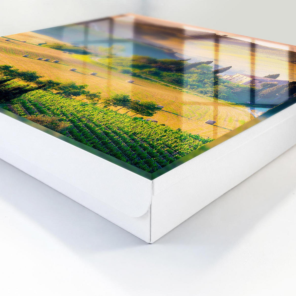 SCHLÜSSELBOX Weiß 30x30 cm – Türöffnung nach rechts - Toskanische Idylle - Gelb, Metall (30/30/5cm) - TULUP