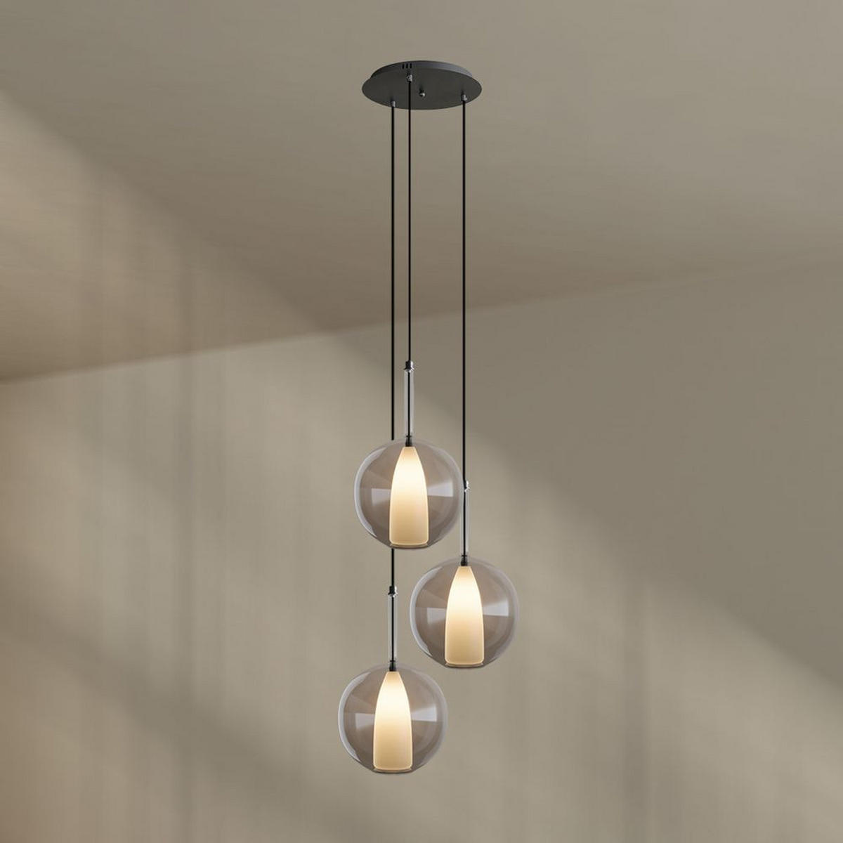 GALERIELEUCHTE Belluna 3-flammig Rauch Ø 14/24cm - Anthrazit, Glas (24/24/45cm) - s.luce