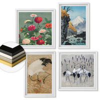 WANDBILDER 4er-Set - 50x50 cm & 40x60 cm Weißer Rahmen - Berge, Fluss, Blumen, Kraniche - Weiß, Kunststoff (50/50cm) - ArtPrintCave