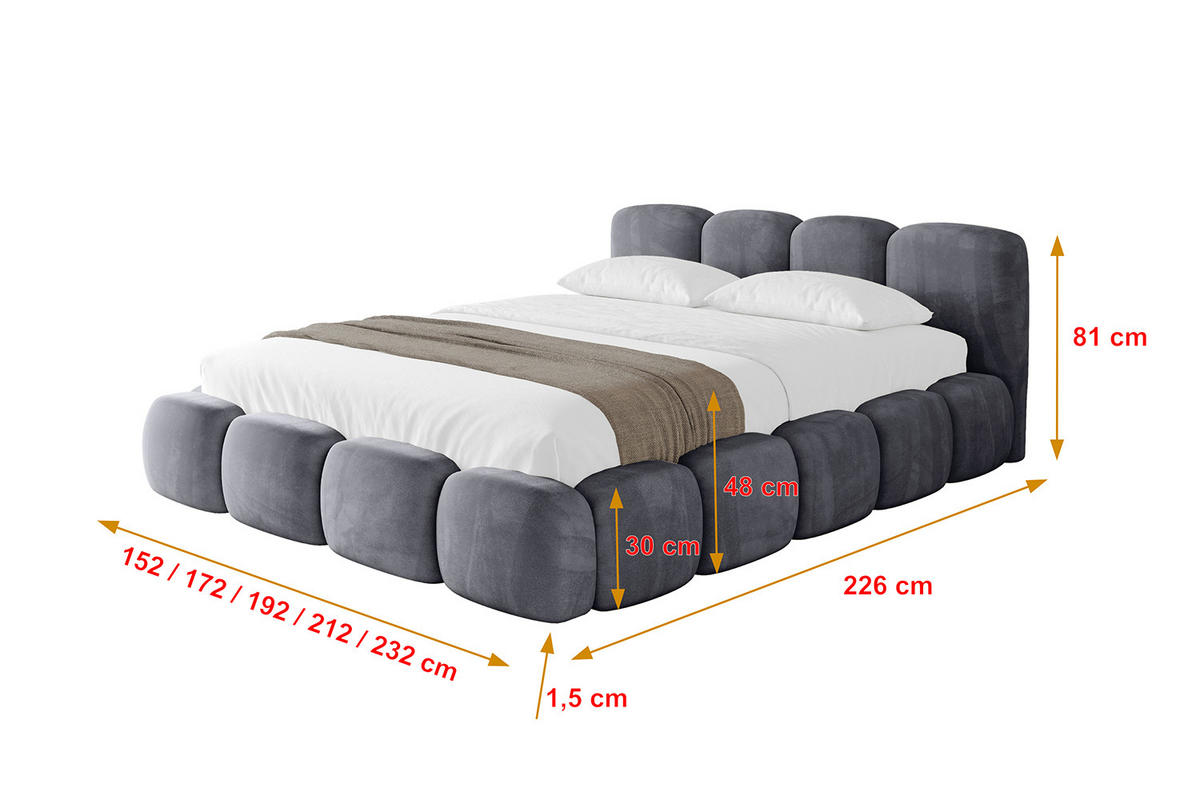 POLSTERBETT mit Bettkasten und Lattenrost, Bett mit Matratze H3/H4 - KALA-v1 180x200 Dunkelgrau - Dunkelgrau, Holzwerkstoff/Textil (180/200cm) - ALTDECOR