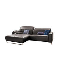 ECKSOFA MIT SITZTIEFENVERSTELLUNG YORK Anthrazit Leder - Anthrazit/Silberfarben, Leder (284/180cm) - KAWOLA