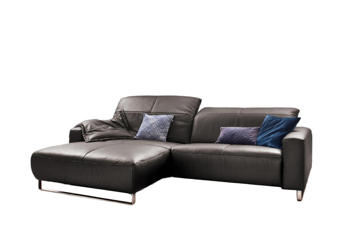 ECKSOFA MIT SITZTIEFENVERSTELLUNG YORK Anthrazit Leder - Anthrazit/Silberfarben, Leder (284/180cm) - KAWOLA