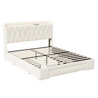 POLSTERBETT 140x190 cm mit LED, USB, 3 Schubladen, Samt, Beige - Weiß, Holz (140/190cm)