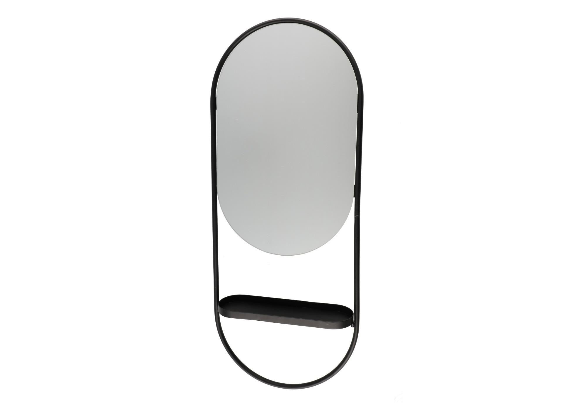 WANDSPIEGEL oval mit Ablage - Schwarz, Metall (38/90/10.5cm)