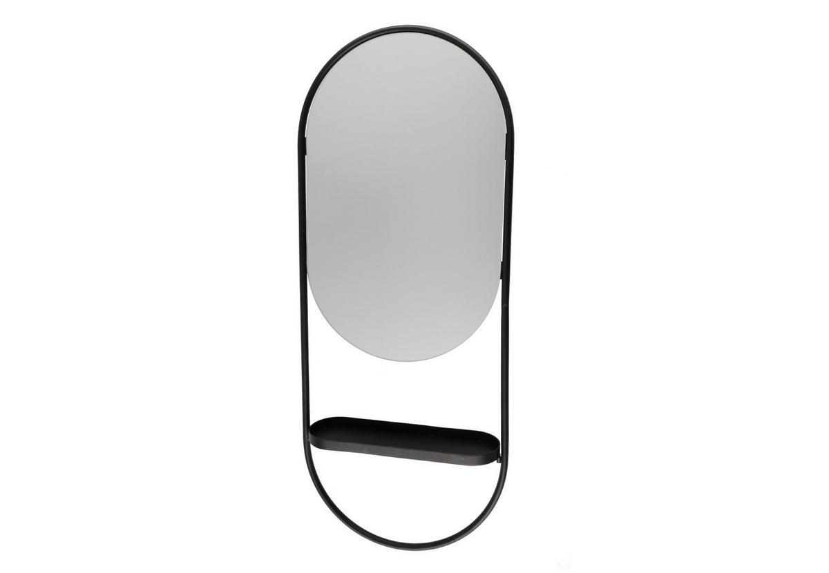 WANDSPIEGEL oval mit Ablage - Schwarz, Metall (38/90/10.5cm)
