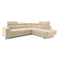 ECKSOFA MORIVA R-S Creme Velours-Stoff mit Schlaffunktion - Creme, Holz (253/190cm) - MASSENO