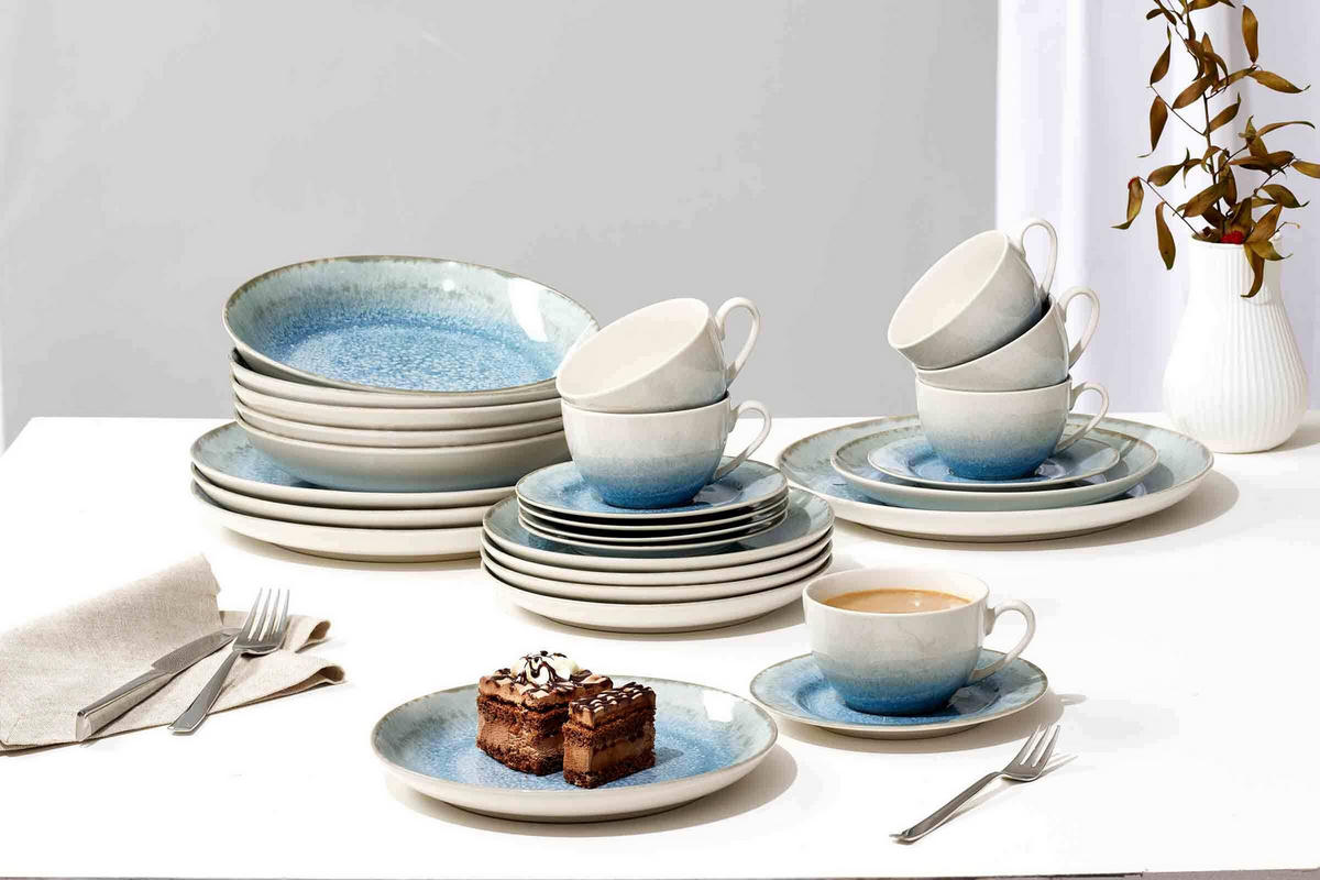 KOMBISERVICE Oslo blau-grau 30er Set - Blau/Grau, Keramik (2/2/2cm) - Ritzenhoff Breker
