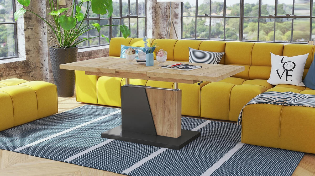 COUCHTISCH rechteckig Eiche Gold - Anthrazit ausziehbar höhenverstellbar - Eichefarben/Anthrazit, Holzwerkstoff (70/120/60cm) - designimpex