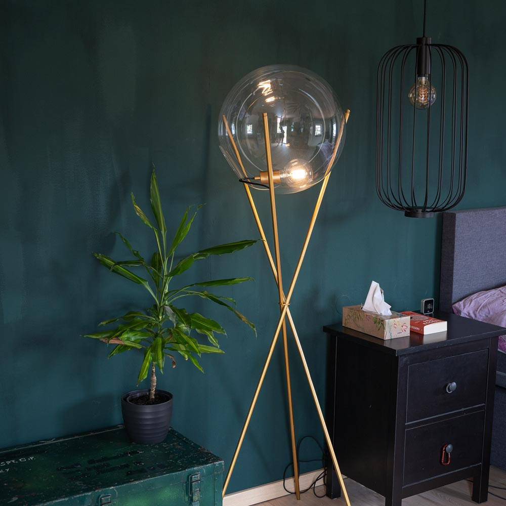 DREIBEIN-STEHLAMPE Sphere Gold/Klar - Goldfarben, Glas (40/40/160cm) - s.luce