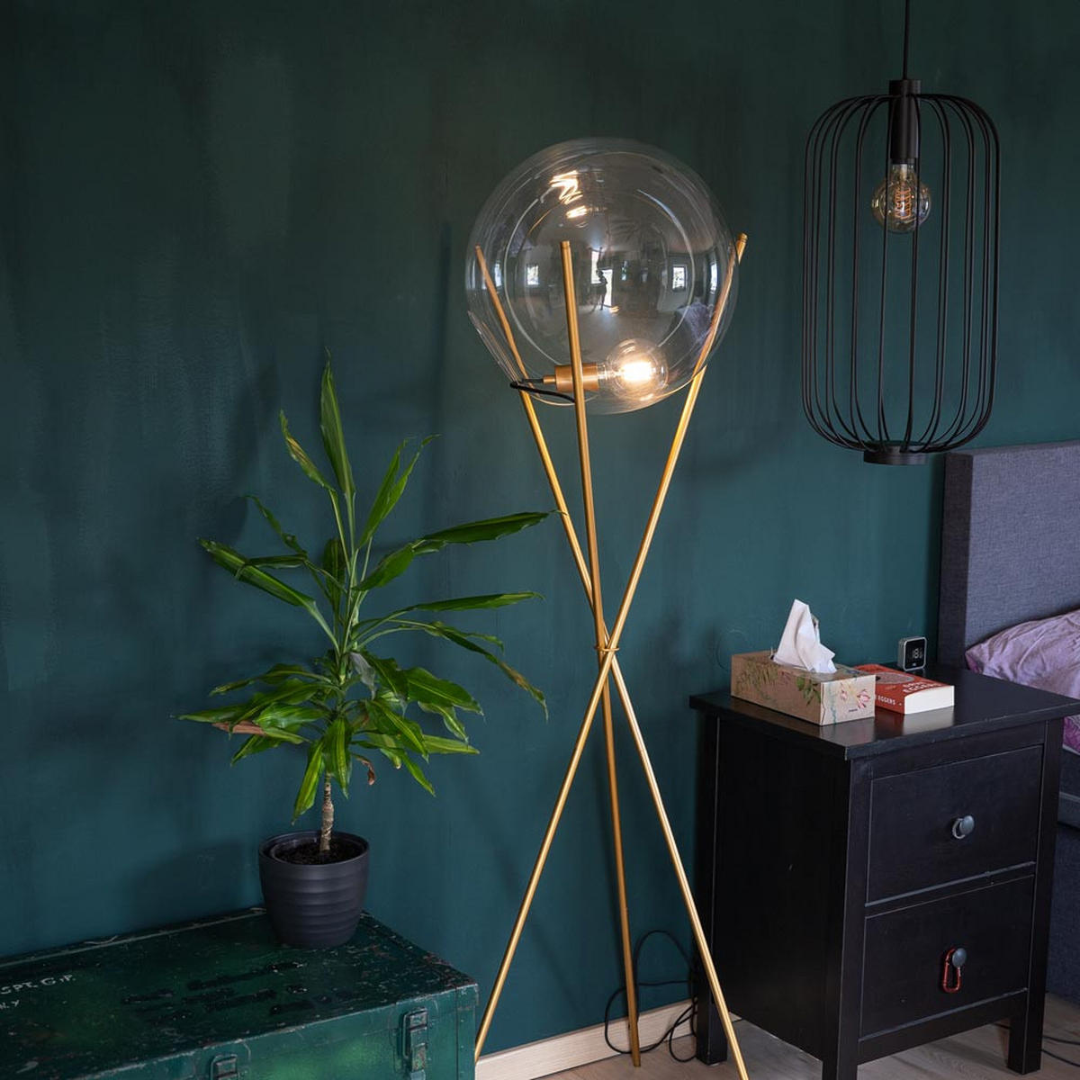 DREIBEIN-STEHLAMPE Sphere Gold/Klar - Goldfarben, Glas (40/40/160cm) - s.luce