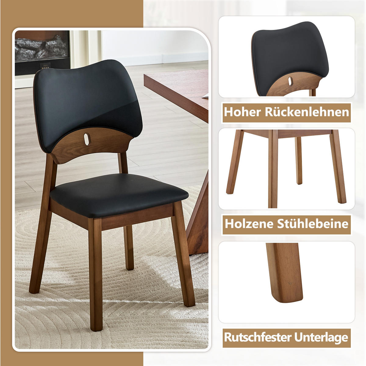 STUHL-SET DE-36734 2 Stück mit Schmetterlingsrückenlehne Schwarz - Schwarz, Holzwerkstoff (43/87.5/51cm) - ComfortXL