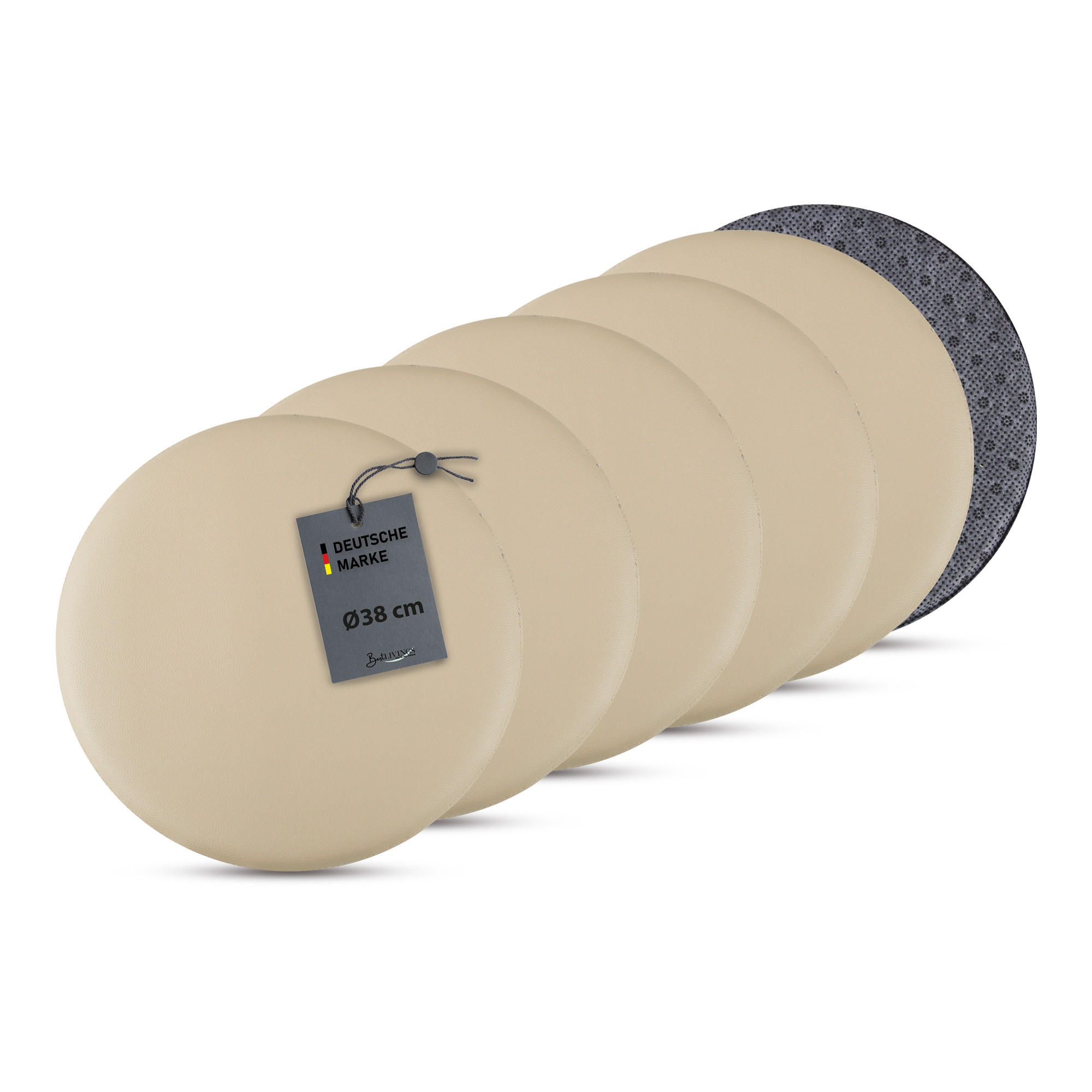 STUHLKISSEN 6er Pack ⌀ 38cm schwarz Lederimitat mit Antirutsch - Taupe, Textil (38/38/1cm) - Bestlivings