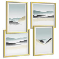 BILDER SET 4er Set - 50x50 cm & 40x60 cm Goldrahmen - Berge minimalistische Pastellfarben - Goldfarben, Kunststoff (50/50cm) - TULUP