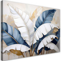 BILD auf Leinwand, Bananenblätter Natur Pflanzen weiß beige - Blau, Textil (45/30cm) - Feeby