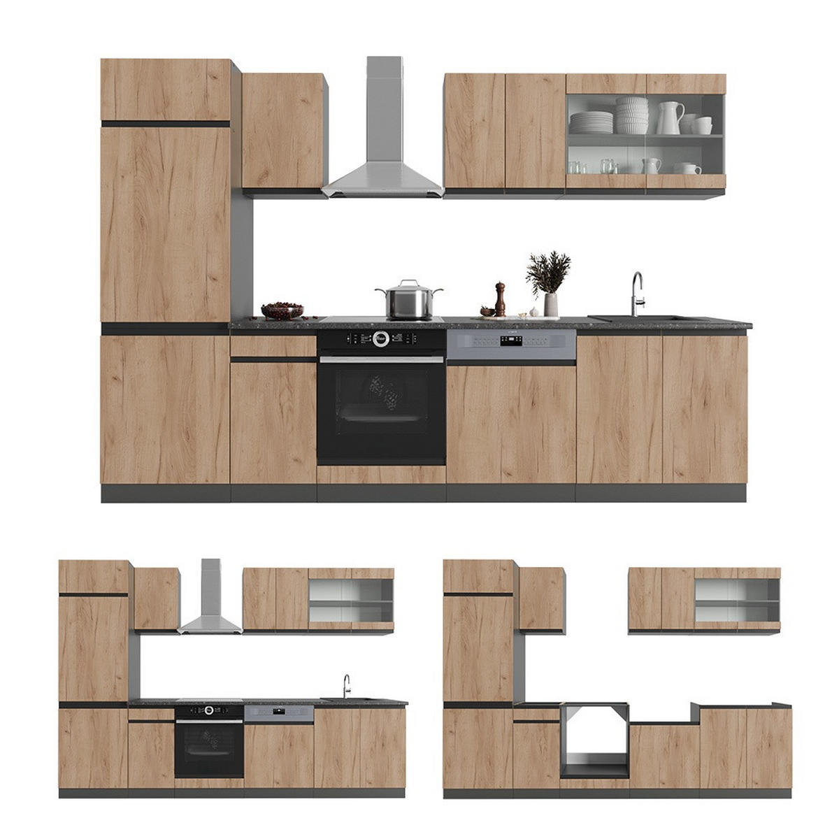 PENTRY R-Line Goldkraft ek/antracit 300 cm J-form - Honungsek/Antracit, Träbaserade material (300/206.8/46cm) - Vicco