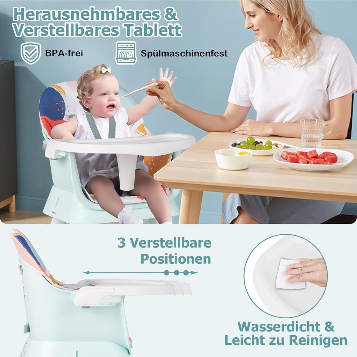 KINDERHOCHSTUHL mit Sicherheitsgurt & abnehmbarem Trichter bunt - Multicolor, Kunststoff (58/98/58cm) - COSTWAY