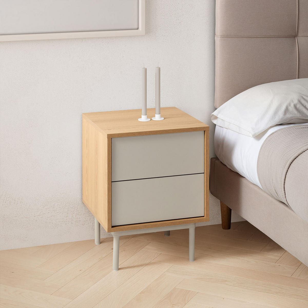 NACHTTISCH Cuzco 2 schubladen Eichenfarbe/grau - Grau, Holzwerkstoff (40/52/40cm) - VS Venta-stock