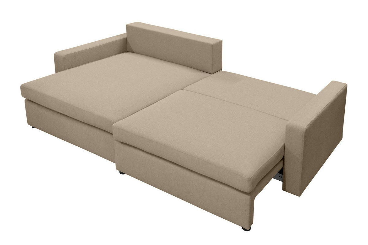 ECKSOFA Mit Schlaffunktion Und Bettzeugablage LUBEKA Stoff Faro Dunkelbeige Links - Cappuccino, Holz (140/147cm) - Kaiser Möbel