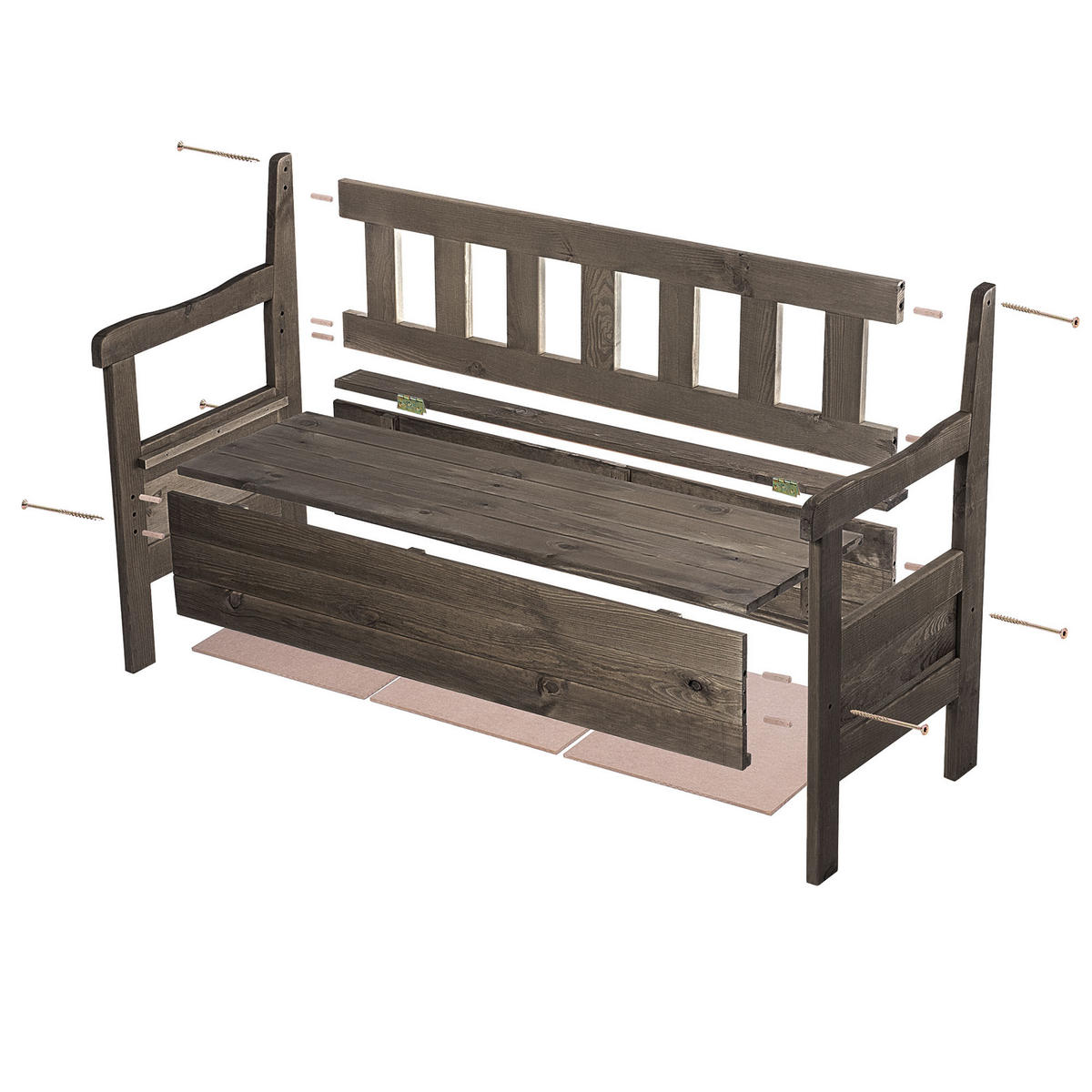 GARTENBANK mit brauner Truhe - Braun, Holz (120/47cm) - KADAX