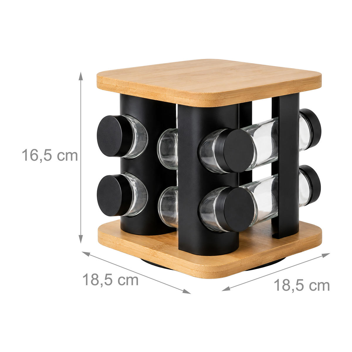KARUSEL přírodní černá transparentní 8-ks sada otočná 16,5 cm - různobarevná, kov/dřevo (18.5/16.5/18.5cm) - Relaxdays