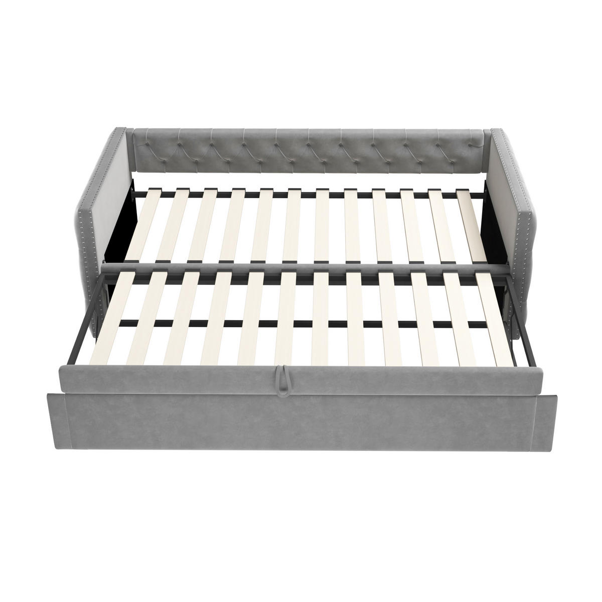 POLSTERBETT mit Knöpfen Samt Hellgrau 90/200 cm - Grau, Leder (90/200cm) - OKWISH