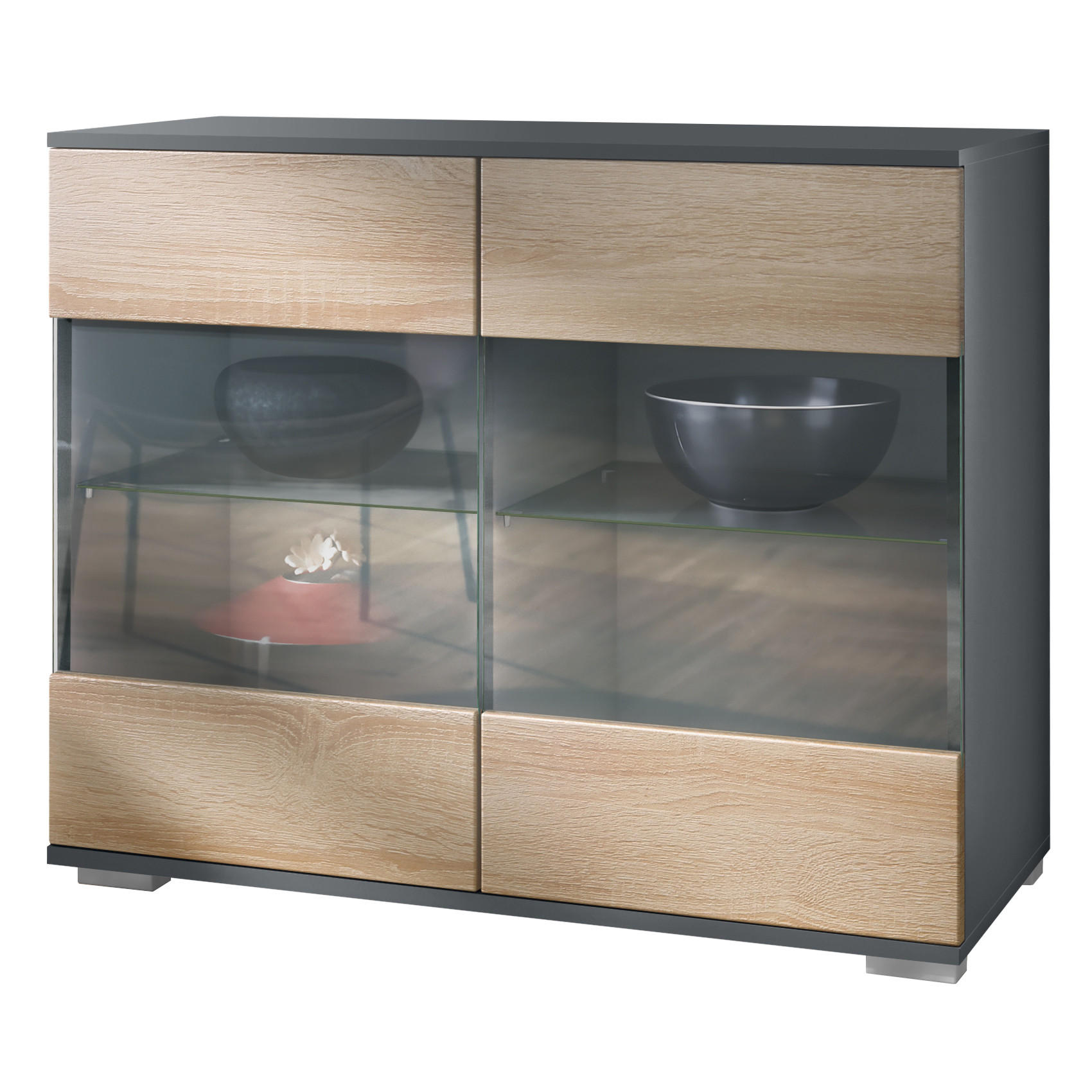 KOMMODE Bari Eiche sägerau - Eiche San Remo, Holzwerkstoff (92.5/75.5/35cm) - Vladon