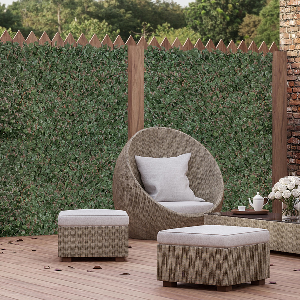 KUNSTHECKE 4er-Set DE-13891 ausziehbar 200x100 cm Grün - Grün, Kunststoff (100/200cm) - ComfortXL