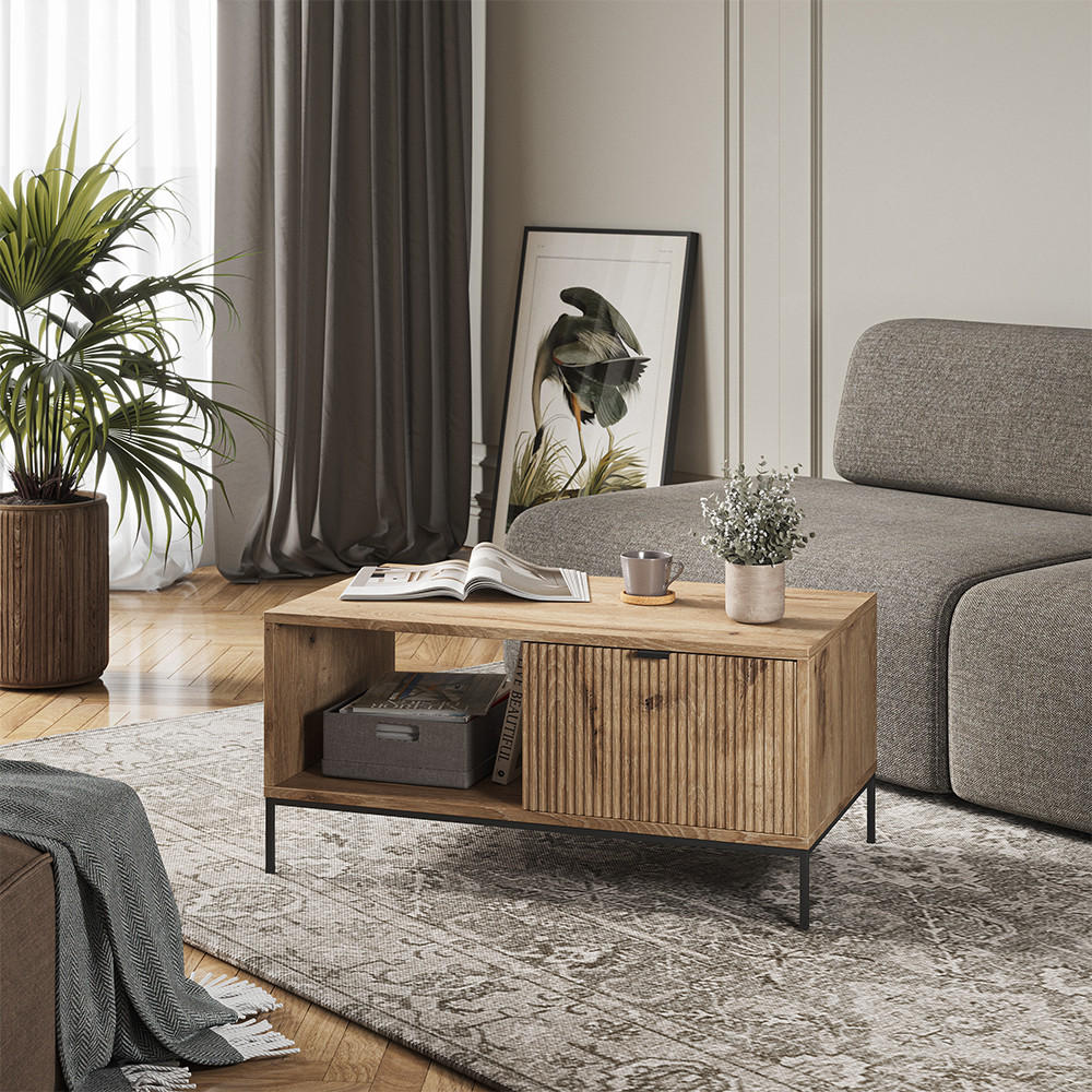 COUCHTISCH Eliza Viking Oak 90 x 50 cm mit einer Schublade - Eichefarben, Holzwerkstoff (50/90/45cm) - Vicco