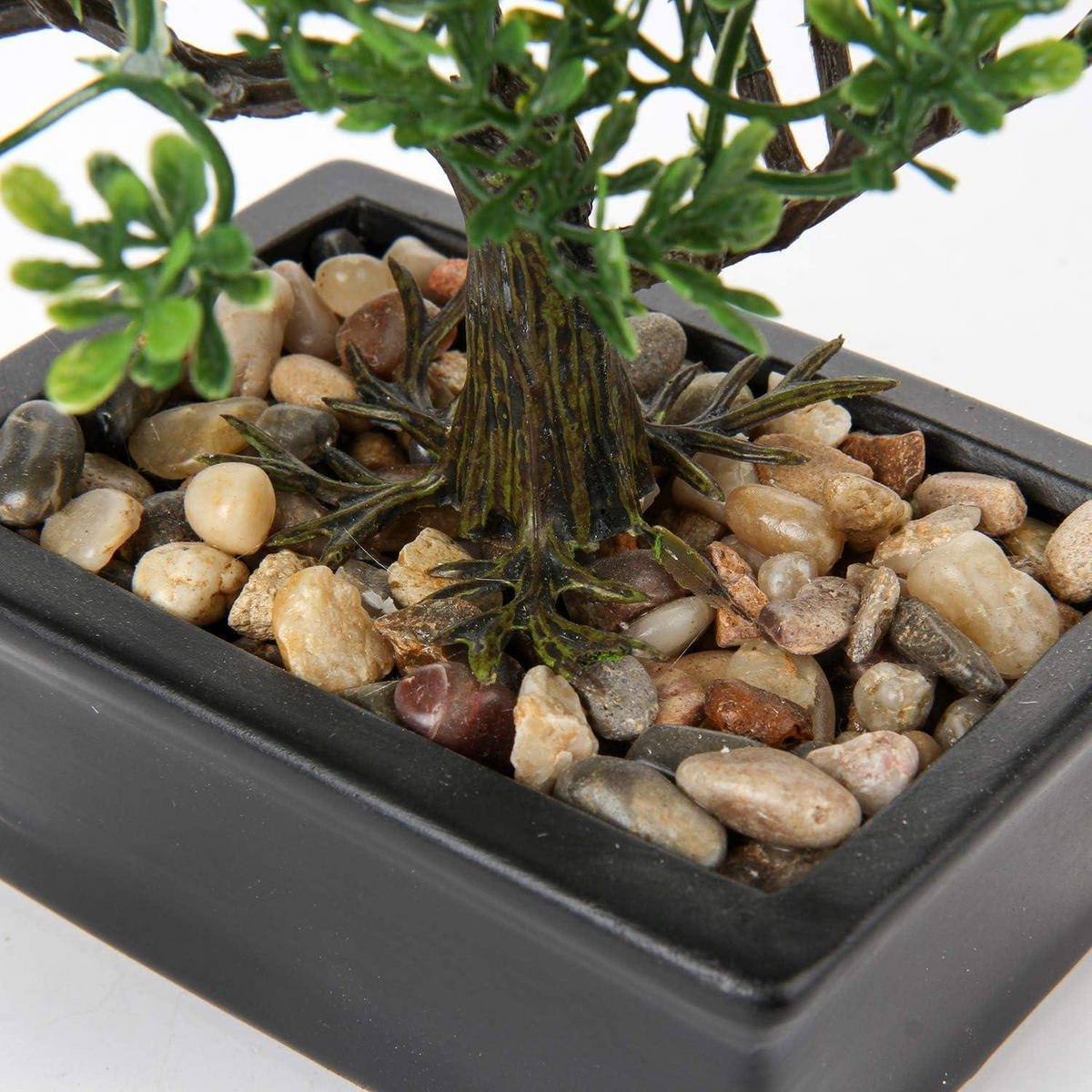 KUNSTBONSAI Podocarpus mit Keramik-Übertopf Schwarz 16.5 cm - Schwarz, Kunststoff (20cm)