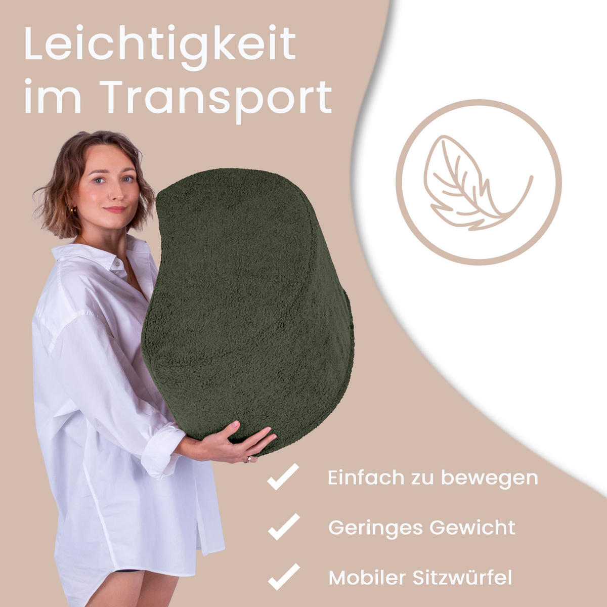 SITZSACK Halbmond 54/36/35 cm, weicher Bouclé 315 g/m², Grün - Grün, Textil (36/35/54cm) - Dreamroots
